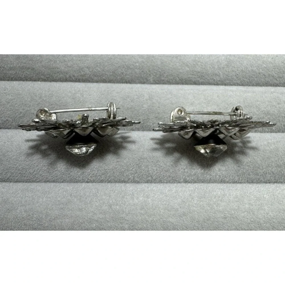 LOT of 4 Vintage Art Deco Mid Cen. Silver Tone POT METAL Rhinestone Brooch Pins
